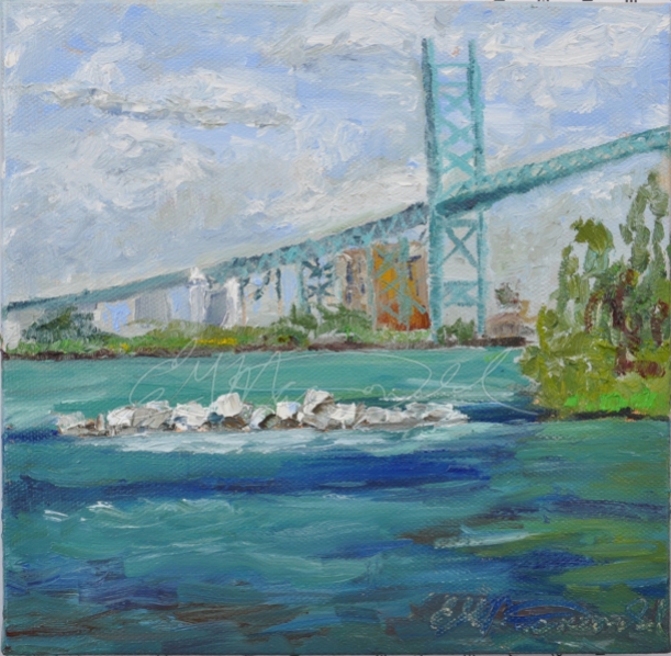 Ambassador Bridge from McKee Park on a lovely sunny day in private collection Gifted.