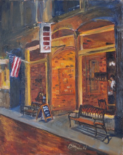 Dexter Nightlife, Plein Air Commission. 8 x 10 Oil on panel. Sold