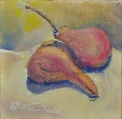 Pear Study, Still life, Oil on 4" x 4" x 1" gallery wrap stretched canvas. Limited pallette, 3 primaries and white. $75. no frame required